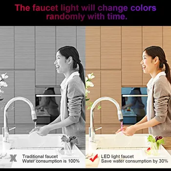 Naujas 7 Spalvų RGB Spalvinga LED Šviesos Bakstelėkite Maišytuvo Galvutė Dušo Vandens Kaitinimo Srovė Purškimas Namų Vonios Apdaila Nerūdijančio Plieno