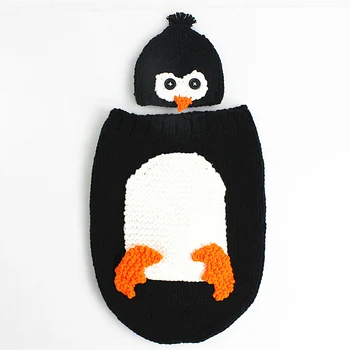 Naujas Atvykimo Mielas Pingvinas Stiliaus Naujagimiui Fotografijos Rekvizitai Megzti Miegmaišis Kūdikiams Foto Rekvizitai Fotografijos Studija Naujas