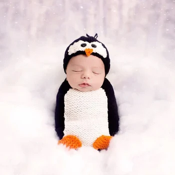 Naujas Atvykimo Mielas Pingvinas Stiliaus Naujagimiui Fotografijos Rekvizitai Megzti Miegmaišis Kūdikiams Foto Rekvizitai Fotografijos Studija Naujas