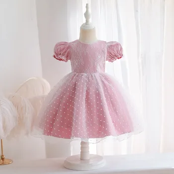Naujas Baby Vienerių Metų Skalbimo Suknelė Baby Girl Dress Didelis Lankas Nėrinių Skara Suknelė