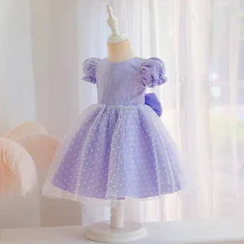 Naujas Baby Vienerių Metų Skalbimo Suknelė Baby Girl Dress Didelis Lankas Nėrinių Skara Suknelė