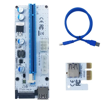 Naujas Baltos spalvos PCI-E Riser 008 Express 1X 4x 8x 16x Extender PCI-E USB Stove 008S Kortelės Adapteris SATA 15pin už BTC Kasybos Miner