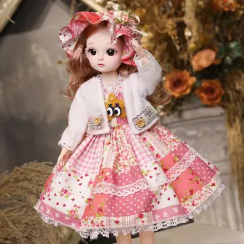 Naujas BJD Doll 30 Cm Makiažas puošniai Apsirengti Mielas Rudas Mėlynas Obuolio Lėlės su Mados Suknelė Mergaitėms Žaislas