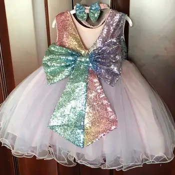 Naujas China Tiulio Nėrinių Šalis suknelė vaikams mergina 2020 mados elegantiškas Gimtadienio Šventė Dėvėti Baby Princess Suknelės Didelis Lankas 2021