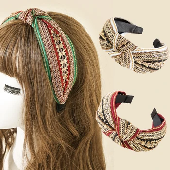 Naujas Etninės Pynimo Hairband Moterų Aukso vielos Pynimo Rišti Lankelis Wided Galvos Bezel Moterų Mada, Retro Plaukų Lankelis Plaukams Accessories