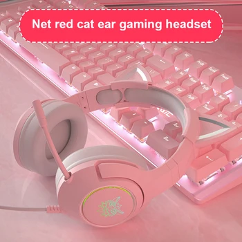 Naujas K9 Rožinė Laidinio Žaidimas Kačių Ausų Ausinės su Mikrofonu HiFi 7.1 Kanalo Žaidimų Muzikos laisvų Rankų įranga Kompiuterių Notebook