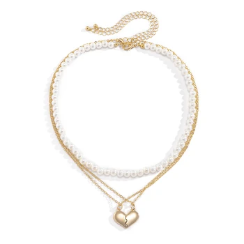 Naujas Korėjos Turas Imituoti Perlus Grandinės Karoliai Moterų Širdies Pakabukas Karoliai Puikūs Collares Estetinės Indie Jewelry2021