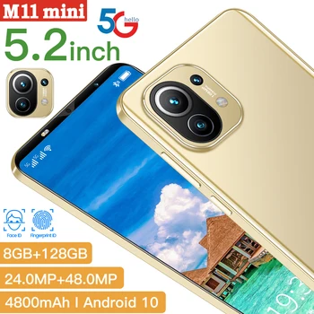 Naujas M11mini 5.2 Colių 2230*1280 Deka Core 24+48MP Išmaniųjų Telefonų MTK6898 pirštų Atspaudų Face Unlock 8GB+128GB Mini mobilusis Telefonas Celular