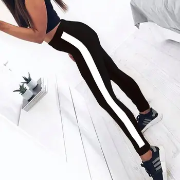 Naujas Mados Moterų Poilsiu Aukšto Juosmens Push Up Ilgos Kelnės Sexy Dryžuotas Ruožas Kelnės Streetwear Sportas Antblauzdžiai