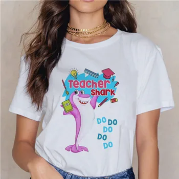 Naujas MOKYTOJAS RYKLYS Animacinių filmų Spausdinimo Mados T-shirt Ryklys Harajuku T-shirt Moterims, Trumpas Rankovėmis marškinėliai Atsitiktinis Viršų Camisas Mujer