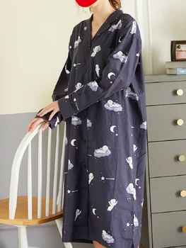 Naujas ponios ilgomis rankovėmis medvilnės nightdress, patogiai, ilgai nightdress, namų drabužiai, marginti minkštas megztinis suknelė pižama.