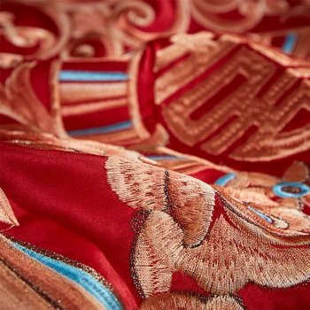 Naujas Prabangus Raudona Vestuvių Stiliaus Aukso Royal Siuvinėjimas Medvilnės Patalynės Komplektas Antklode Padengti paklode Patalynė Lovatiesė pagalvių Užvalkalai