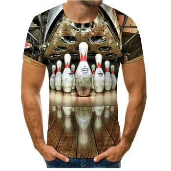 Naujas stilingas vasaros laisvalaikio 3D atspausdintas vyriški T-shirt boulingo modelis trumpomis rankovėmis marškiniai porų sportiniai marškinėliai beisbolo unifo