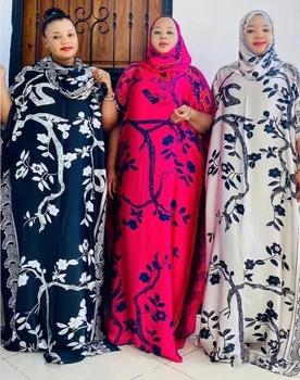 Naujas Stilius Afrikos Moterų Dashiki Nigerija Mados ŠILKAS Medžiagos Su Skara spausdinti Prarasti Ilga Suknelė Nemokamai Dydis