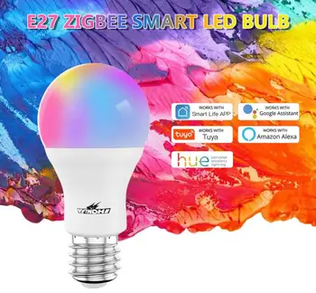 NAUJAS Tuya Smart Lempa 10W E27 Zigbee 3.0 Lemputė, LED RGB+šaltas Ir Šiltas Šviesos Daugiaspalvis Tamsos Lemputė Dirbti Su Alexa Smart Gyvenimo