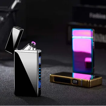 Naujas Update Dvigubo Kampo USB Elektros Lengvesni LED Baterija, Ekranas, Smart Touch Cigarečių Degiklio Vėjo Įkrovimo Lengvesni Vyrų Dovana