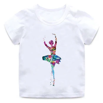 Naujausia mergaičių elegantiškas baleto šokio laikysena spausdinimo vaikų medvilnės marškinėliai Harajuku baleto vasaros striukė apvalios kaklo marškinėliai