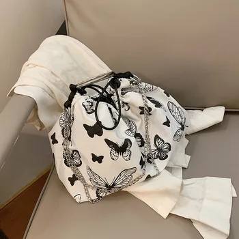 Naujausias rankinės moterims 2020 dizaineris drugelis spausdinti Kibirą Krepšiai Mados Ponios balta tote maišą, grandinės Crossbody krepšys