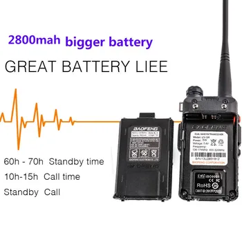 NAUJI 2vnt Patogu, 8W BaoFeng UV-5R 2800mah de 10KM medžioklės walkie talkie ilgo nuotolio radijo comunicador uv 5r+ dvipusis radijo kumpis