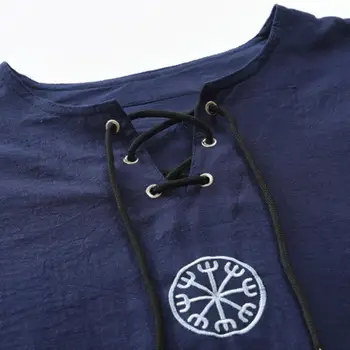 Nauji Marškinėliai Vintage Stiliaus Vyrų Plius Dydis Senovės Siuvinėjimo Nėrinių V-Kaklo, Ilgomis Rankovėmis Mados Viršų