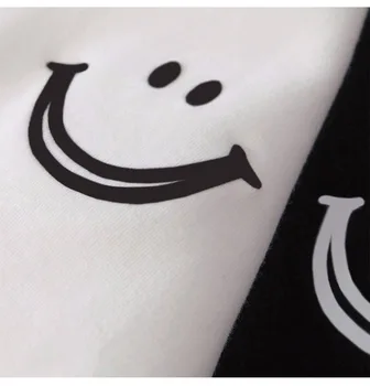 Naujienų Populiarus T-Shirt Purus Baltas Juodas Besišypsantis Veidas Moterų Drabužiai trumpomis Rankovėmis Vasarą Studentų Mergina Marškinėlius