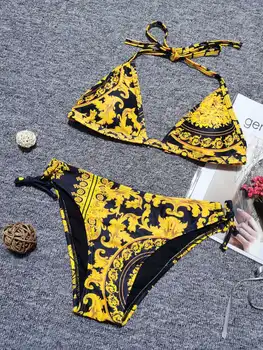 Naujo Dizaino Aukso Bikini maudymosi Kostiumėliai Moterims, Seksualus Maudymosi Kostiumas, Paplūdimio Vasara dviejų dalių Sexy Lady Spausdinimo maudymosi kostiumėlį