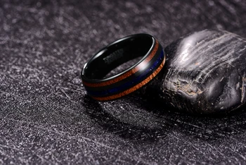 Naujos 8mm Akacijos Medienos Lazuritas Elektros Black vyriški Volframo Plieno Žiedas Vestuvių Papuošalai