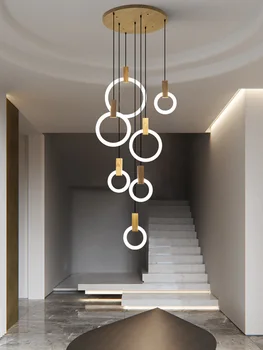 Naujos, modernios LED lubų liustra kambarį mediniai miegamojo apšvietimas akrilo žiedas lempos, laiptų apdaila liustra restaur