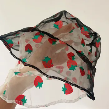Nemokamas Pristatymas 1pcs korėjos mados nėriniai skaidri braškių siuvinėjimo vaikų Žvejys cap Baby Princess baseino skrybėlę