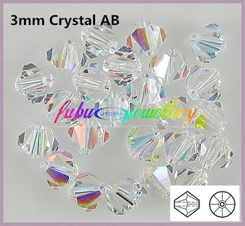 Nemokamas Pristatymas! 720pcs/Daug, AAA Kinijos Aukščiausios Kokybės 3mm Crystal AB Krištolo Karoliukai, Bicone