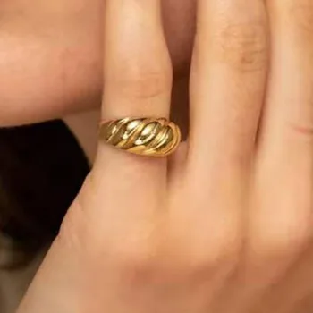 Nerūdijančio plieno aukso crosissant dome žiedas moterims geometrijos įstriža juostelė plati uodega, mados žiedas