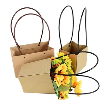 Nešiojamų Gėlių Lange Krepšelį Vandeniui atsparaus Popieriaus Patogus Kraft Rankinės, Vestuvių Rožių Gimtadienio Dovanų Dėžutė Pakuotės Karamelinis Pyragas