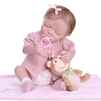 NPK 48cm Naujagimių Bebe Realus Švelnus viso Kūno Silikono Reborn Baby Doll Tikroviška Miega Lėlės su Pliušinis Žaislas Beždžionė