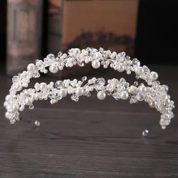 Nuotaka Lankelis Tiara Bridal Crown Rankų Darbo Pearl Dvigubo Sluoksnio Vestuvių Headpieces