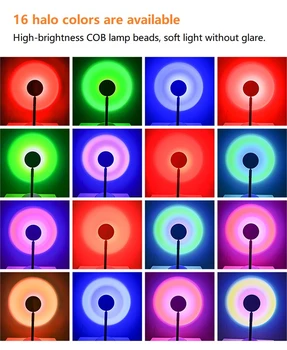 Nuotolinio Valdymo RGB Saulėlydžio Projektorius 16 Spalvinga Lempos Vaivorykštės Atmosfera Projekcija Led Lempos Naktį Šviesos Namuose Miegamojo Puošimas