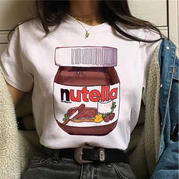 Nutella Spausdinti Marškinėliai Moterims 90-ųjų žemės riešutų sviestas Harajuku Vouge T-shirt Grafikos Mielas korėjos Stiliaus Viršaus Tees Hipster marškinėliai