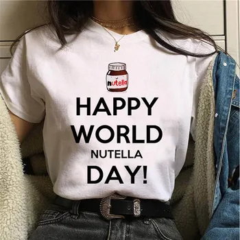 Nutella Spausdinti Marškinėliai Moterims 90-ųjų žemės riešutų sviestas Harajuku Vouge T-shirt Grafikos Mielas korėjos Stiliaus Viršaus Tees Hipster marškinėliai