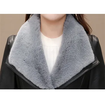 Odinė striukė moterims juoda M-3XL plius dydis 20 metų rudens žiemos naujas mados slim fox fur atvartas PU dirbtiniais odos paltai feminina LD1353
