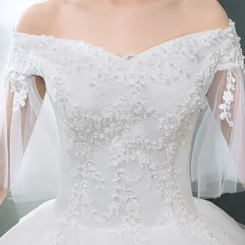 Off Pečių Vestuvių Suknelė 2021 Nauja Nuotaka Chalatai Duobute korėjos Stiliaus Paprasta Valtis Kaklo Didelio dydžio Nėrinių Vestuvių Suknelės