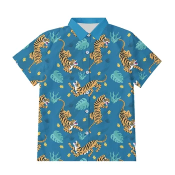 OGKB Naujas 3D Spausdinimo Kietas Tigras Lapai Mygtuką Marškinėliai vyriški Vasarą Kokybės Gyvūnų Marškiniai trumpomis Rankovėmis Hip-Hop Harajuku Viršuje Lašas Laivas