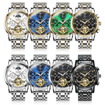 OLEVS 2021 Prabangių Vyrų Mechaninis Laikrodis Nerūdijančio Plieno Apyrankė Žiūrėti Top Brand Safyro Stiklas Vyrų Laikrodžiai reloj hombre