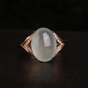 Originalaus dizaino natūralaus ledo sėklos chalcedony kiaušinio paviršiaus ovalo formos atidarymo reguliuojamas žiedo šviesos prabanga žavesio moterys sidabro papuošalai