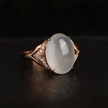 Originalaus dizaino natūralaus ledo sėklos chalcedony kiaušinio paviršiaus ovalo formos atidarymo reguliuojamas žiedo šviesos prabanga žavesio moterys sidabro papuošalai