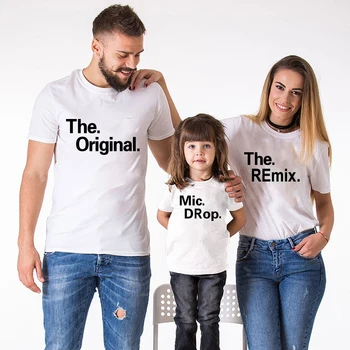 Originalus Remix Šeimos Atitikimo Komplektus Motina, Tėvas, Duktė, Sūnus, Vaikams, Kūdikių Marškinėliai Laišką, Print T-marškinėliai trumpomis Rankovėmis Viršūnes