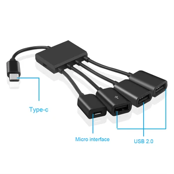 OTG 3/4 Uostų Tipas-C 3.1 Hub Nešiojamuosius elektrinius Įkrovimo Hub Kabelio Jungties Adapteris C Tipo Stebulės 3 USB 2.0 Port HUB Micro USB