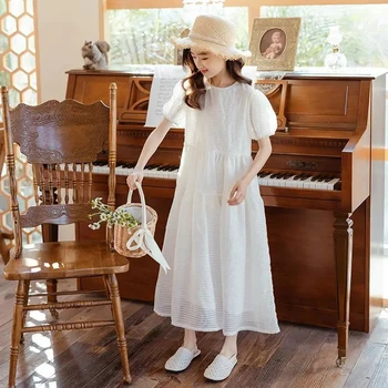 Paauglių Mergaičių Balta Suknelė Vasaros korėjos Sluoksniuotos Rankovėmis Suknelės Vaikams Mergaitėms, Drabužiai Princesė Merginos Tortas Suknelė Vaikų Drabužių 2021