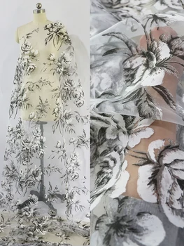 Pagal Metrų Gamtinių balta organza audinio vestuvinė suknelė gazas burn-out gėlių