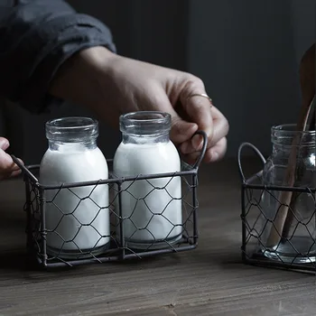 Paprasta retro kūrybos geležies krepšelį hydroponic vaza pieno butelį sulčių butelį, namų saugojimas asmenybės dekoratyviniai papuošalai LB52718