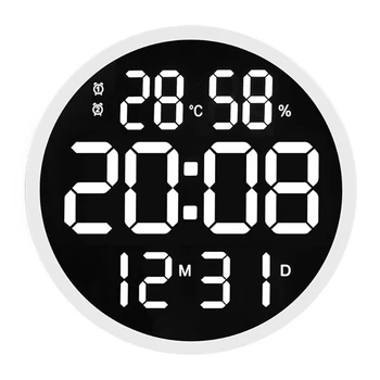 Paprastas Dizainas Kambarį LED Apvalus Sieninis Laikrodis Skaitmeninis Displėjus, Temperatūros ir Drėgmės Data Ekranas Žadintuvas Namuose
