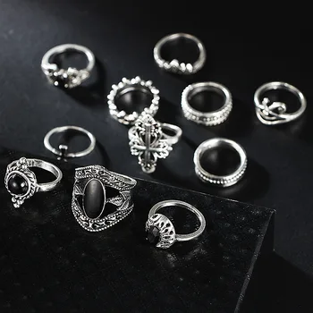 Papuošalai moterims, Žiedai nustatyti visus pirštus tamsoje sielas gotikos priedai kristalų papuošalai mergaitėms Knuckles Žiedas Dovanos 11pcs/rinkiniai